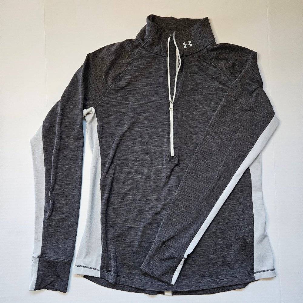 Under Armour gray/white midweight, fleece-lined 1/4 pullover, women's Large